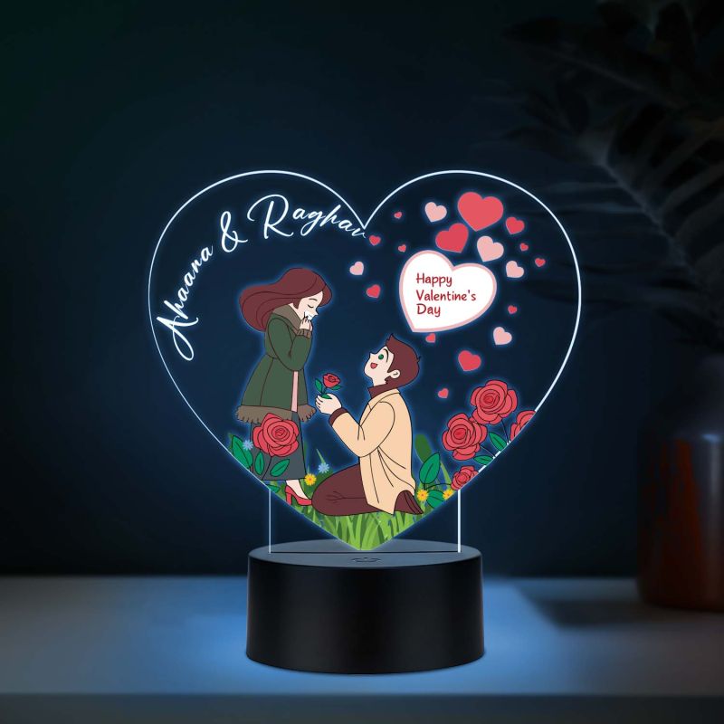 Personalized Happy Valentines Day Gift for Girlfriend Boyfriend Husband Wife Customized with Name Couple Name Led Lamp Gift for Couple Multicolored Light